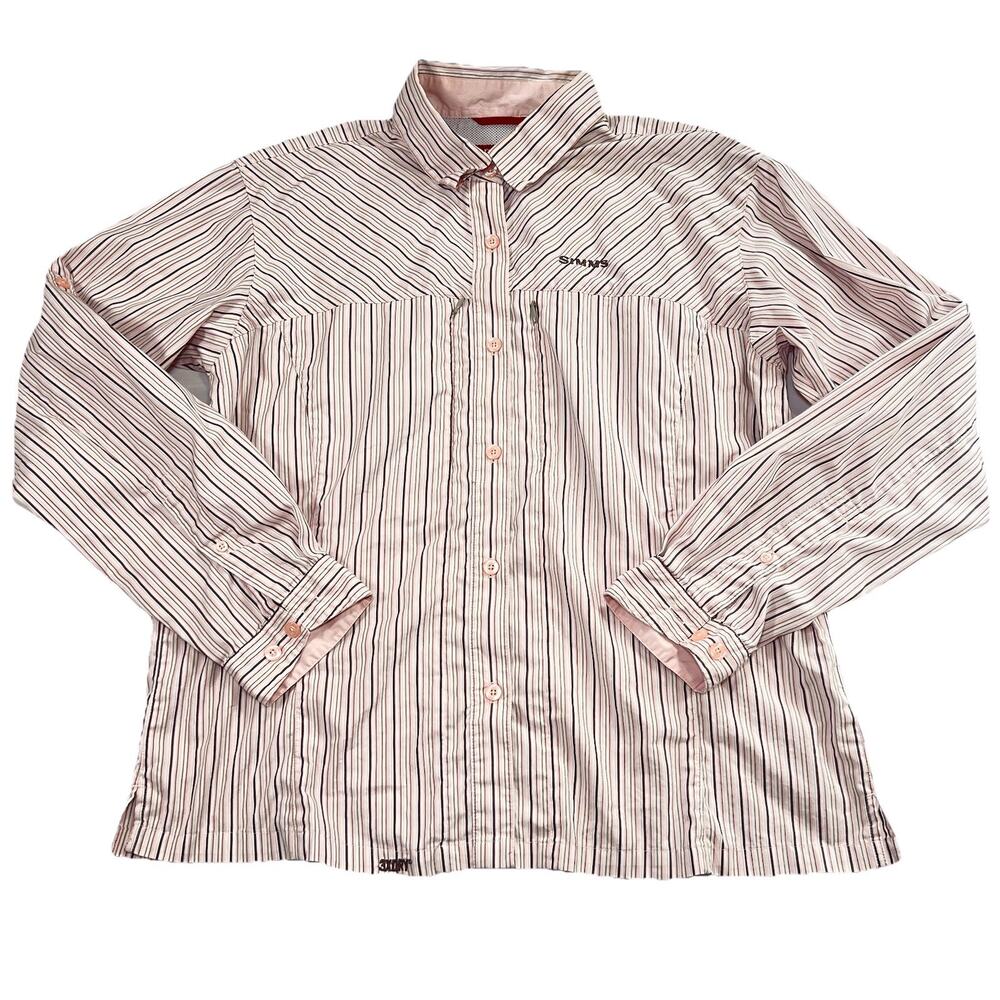 Simms Shirt Womens Size L Pink Stripe Button Up Vented 3XDry LS Outdoor Fishing